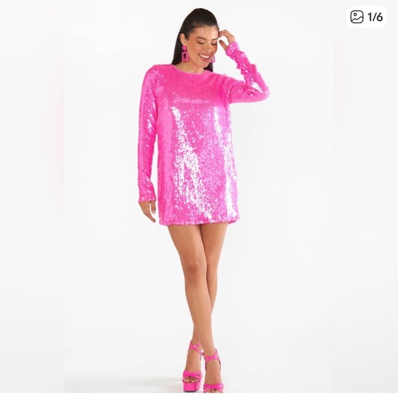 Show me your mumu Pink Sequin Long Sleeve Dress - Picture 4 of 5